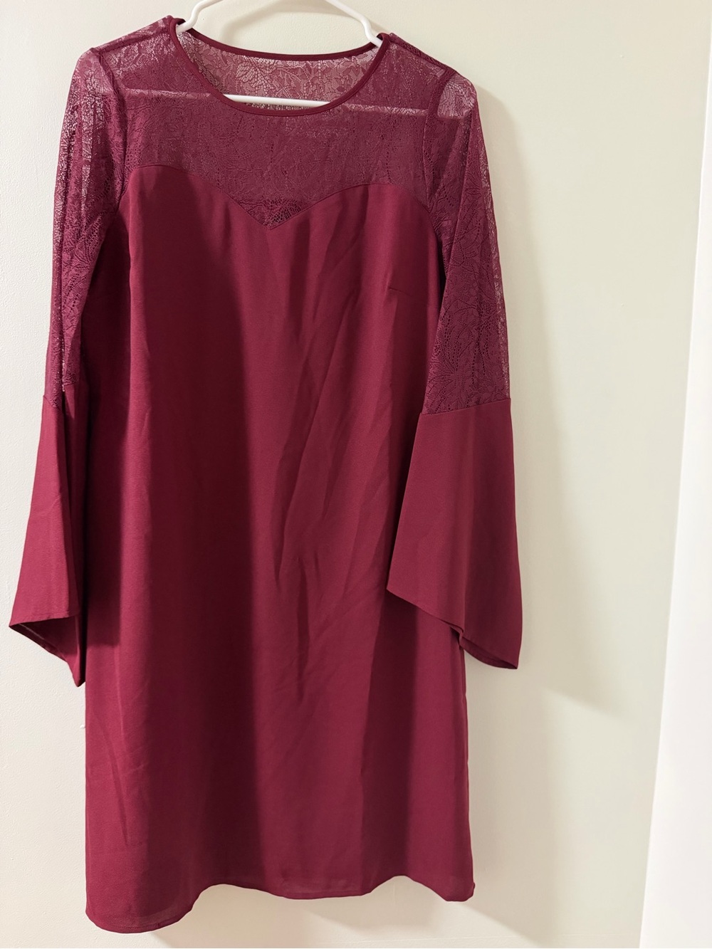 Thalia Sodi Midi Dress Womens S Wine Excellent Lace Yoke Bell Sleeve